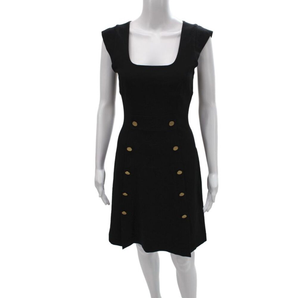 Searle Women Sheath Dress Black Square Neck Sleeveless Zip Size 2